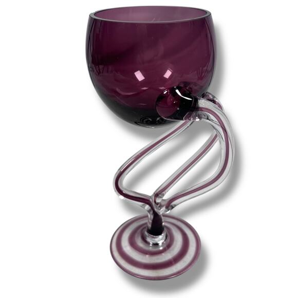 Vintage Jozefina Krosno MCM Jellyfish Glass Pedestal Bowl Wine Candle Amethyst - Picture 1 of 10